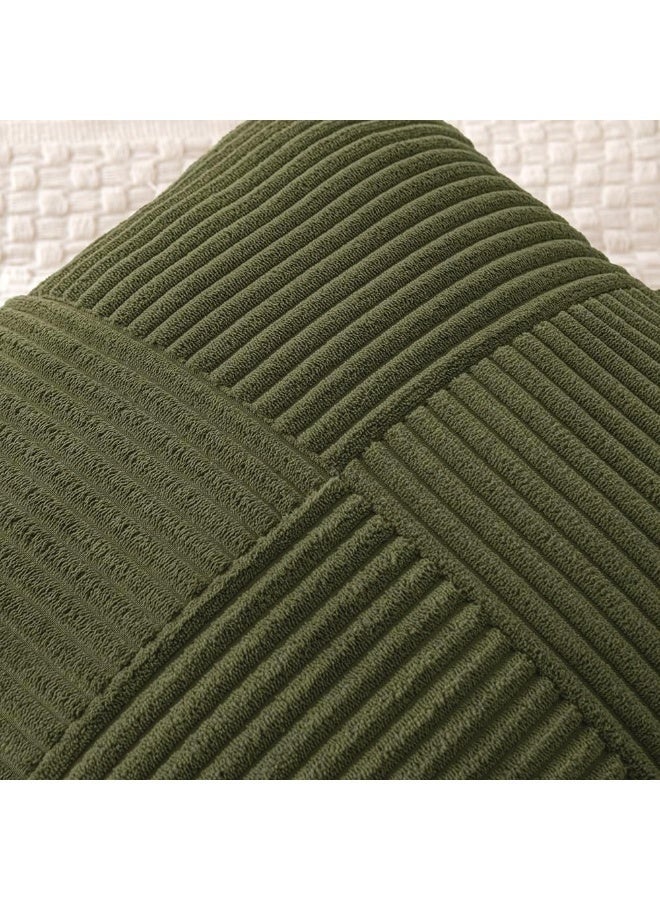 Arabest Set of 2 Boho Lumbar Accent Pillows Covers, Corduroy Textured Throw Pillow Covers with Cross Patchwork Design, Soft Spliced Decorative for Sofa, Bed & Reading Nook (Olive Green) - Image 4